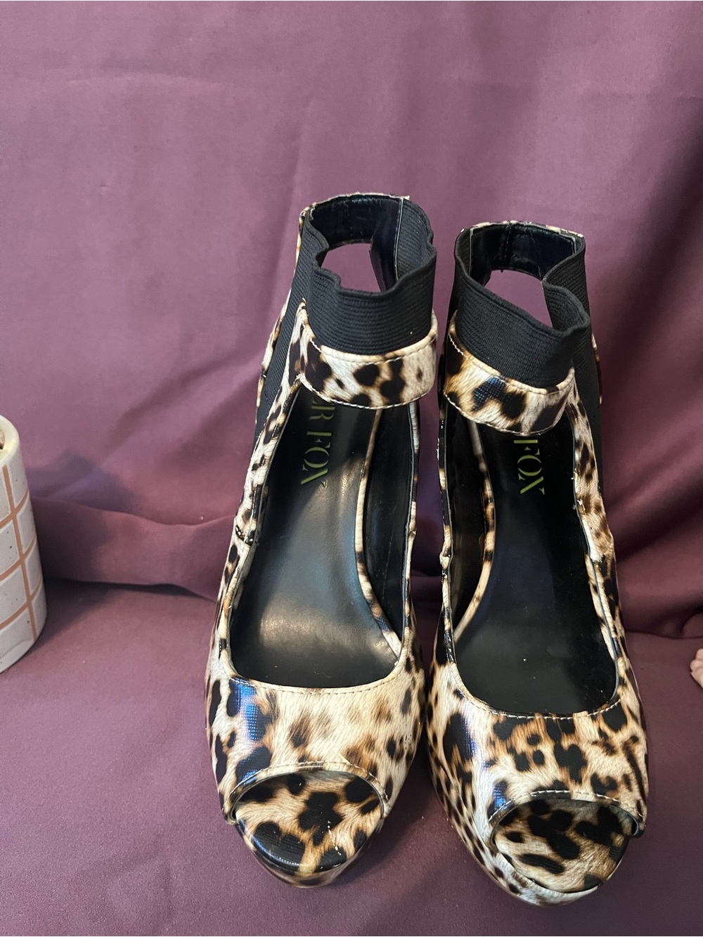 Paper Fox Leopard Print Peep-Toe Ankle Strap Heels - Black & Brown